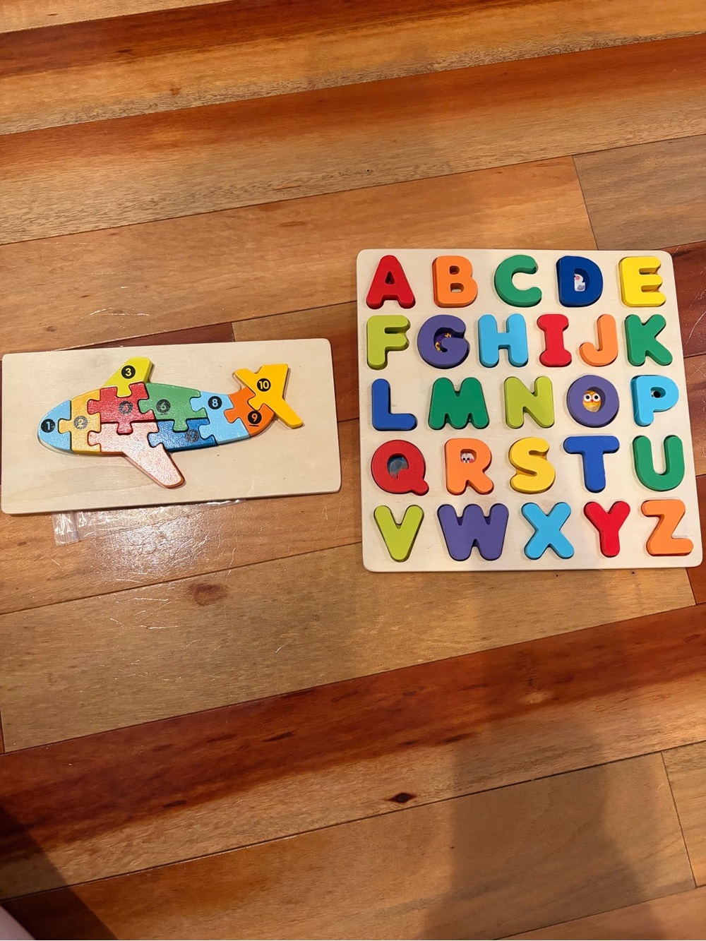 Wooden Alphabet & Airplane Puzzle Set